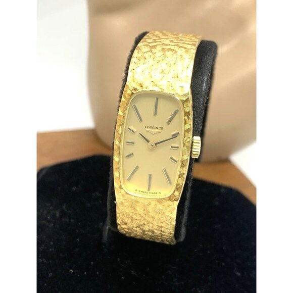 Longines Womens Watch 18k Yellow Gold Textured Vintage 1974 Swiss Hand Wind 15mm - Picture 1 of 16